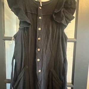 Free People Navy Ruffle Sleeve Jumpsuit